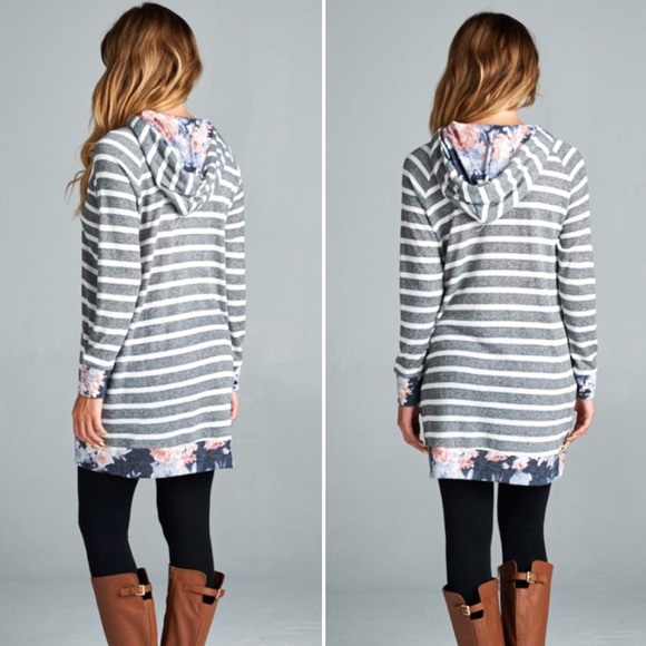 Last 1 SMALL Striped Hoodie w/ floral contrast - Picture 4 of 8